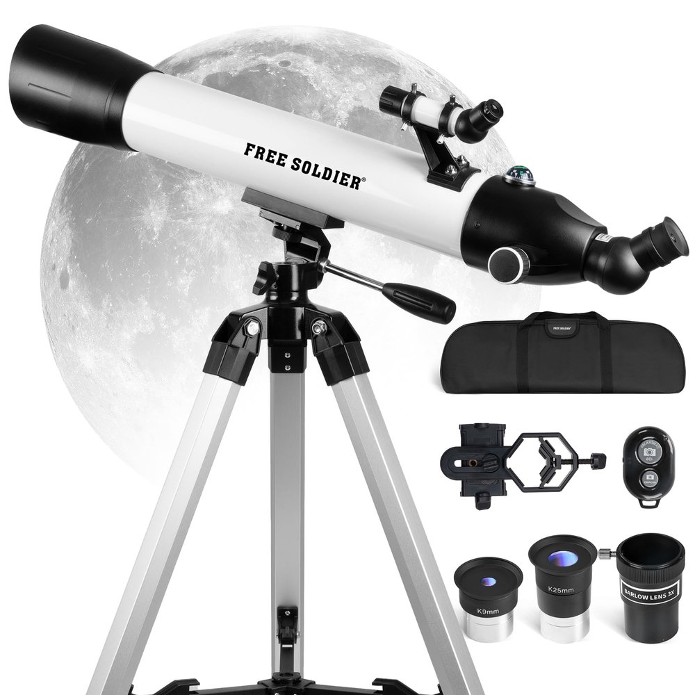 FREE SOLDIER Telescope for Adults High Powered 90mm Aperture 700mm Refractor Telescope for Astronomy Enthusiasts (28X-234X) with Classic Stable Tripod Base & Smartphone Adapter (White)