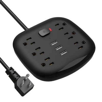 Power Board Surge Protector 6 Sockets 3 with Switch Control and Flat Plug Extension Cable Compact(D)