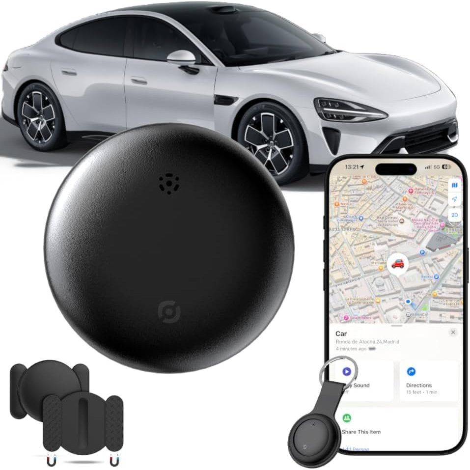 Car GPS Tracker for Vehicles, Mini GPS Tracker for Work with Find My (iOS Only), No Extra Monthly fee, Vehicle Tracking Device for Car, Pet, Wallet, Magnetic Waterproof Case (Black)