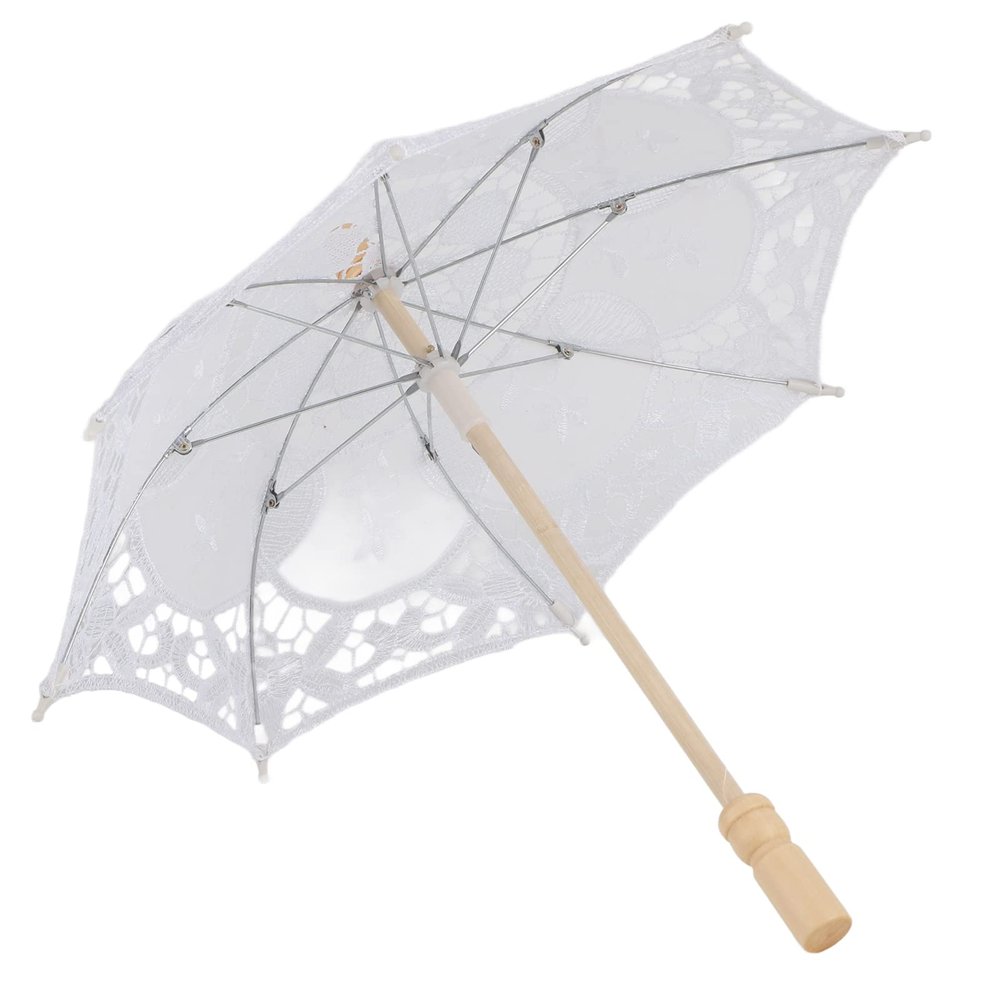 AYNEFY Wedding Lace Umbrella, Elegant Bridal Parasol with Anti Slip Wooden Handle for Photography and Celebrations (Milk White Tint)