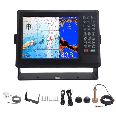 Torvex Marine Plotter, 10.4in Color TFT LCD Fish Finder Chartplotter Compatible with XINUO Chart Fish Finder, Seabed Tracking Auto Range Shift with Transducer for Boat Navigation