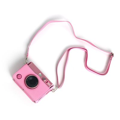 Yunseity Protective Case for Mini Camera, Vintage PU Bag with Strap Mini, Roseate, Soft and Elastic Retro Accessory for Travel and Everyday Use