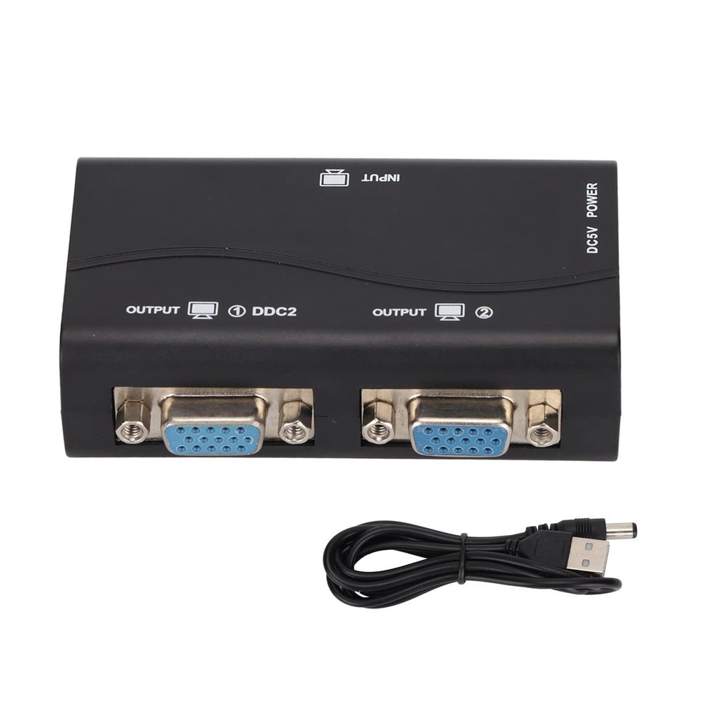 AYNEFY Vga Splitter, Ga Abs Construction, 1 in 2 Out Vga Splitter, Baci97 with 1080P Hd Resolution for Screen Duplication and Presentations