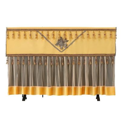 Elegant Dust Proof Cloth TV Decoration with Wavy Skirt Edge Embroidered Lace Household Television(Yellow,42cun 95x56cm)