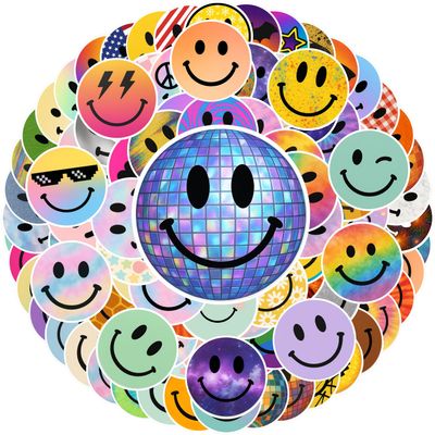107 Pcs Smiley Face Stickers, Smiling Stickers for Water Bottle Teaching Rewards Notebooks Stationery Toy Laptop Notebook Cup Phone Case Skateboard, 2.5 Inch Diameter