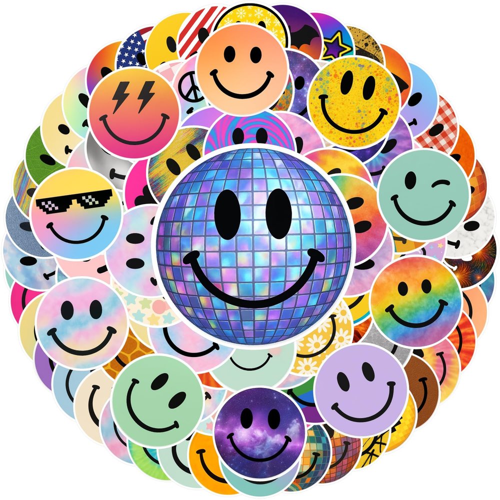 107 Pcs Smiley Face Stickers, Smiling Stickers for Water Bottle Teaching Rewards Notebooks Stationery Toy Laptop Notebook Cup Phone Case Skateboard, 2.5 Inch Diameter