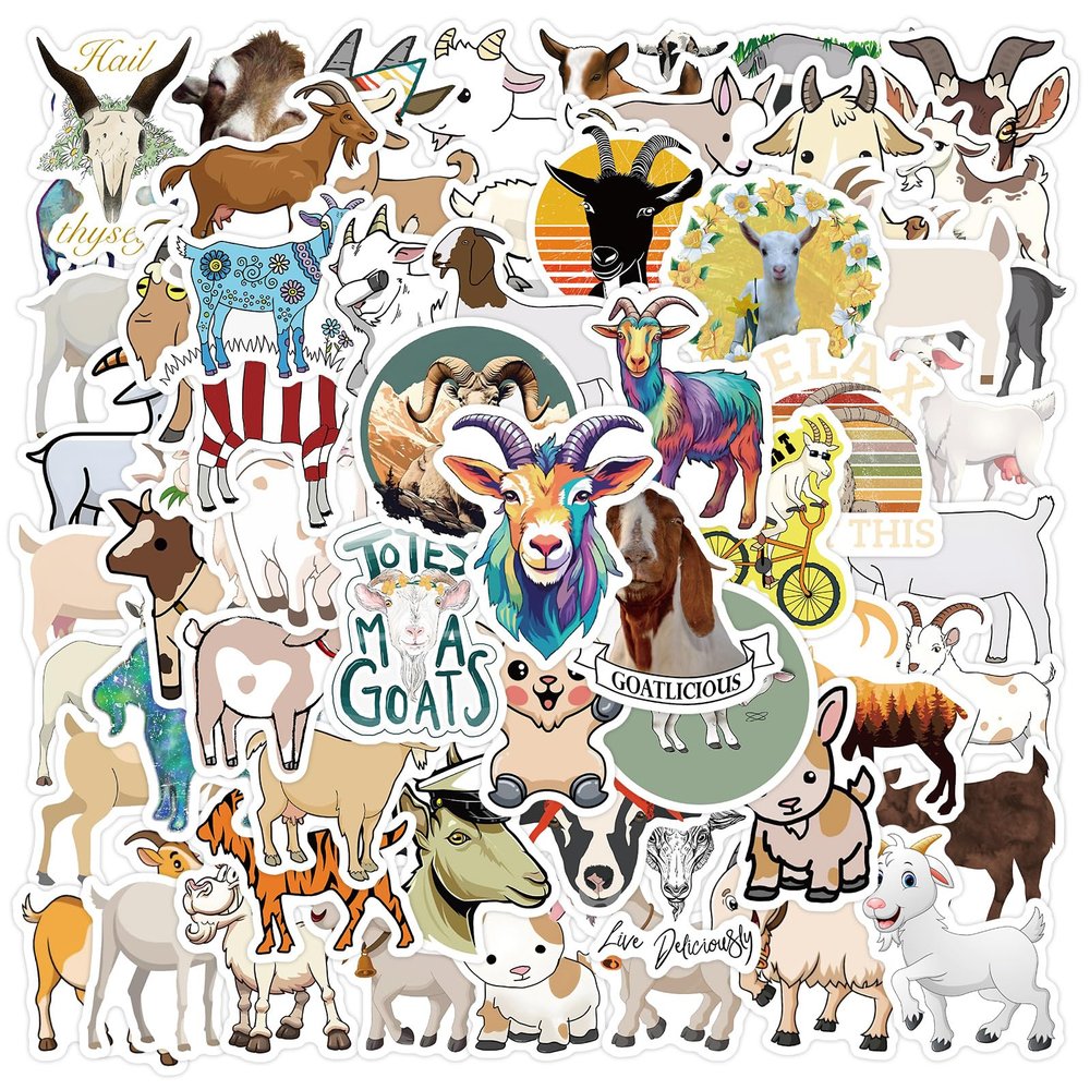 60pcs Funny Goat Stickers for Adults, Waterproof Cute Sheep Stickers for Water Bottle, Vinyl Animal Decals for Laptop Scrapbook Luggage Journal Party Supplies (Goats)