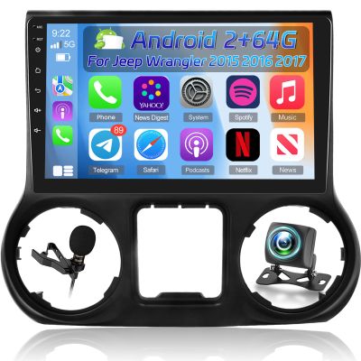 [2+64G] Car Radio for Jeep Wrangler 2015 2016 2017 with Wireless Carplay and Android Auto - 10 Inch Touchscreen Android Car Stereo - DSP/WiFi/GPS/Bluetooth/Mirror Link/SWC + AHD Backup Camera
