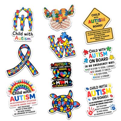 10 Pcs Autism Awareness Stickers Pack Puzzle Piece Vinyl Decals for Laptop, Water Bottle, Car, Scrapbook, Child with Autism on Board Safety Sticker Set, Support Gift