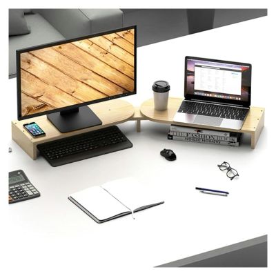 Corner Computer Monitor Stand Riser, Corner Monitor Stand Adjustable Angle, Laptop Organizer for 2 Monitors, Solid Wood Computer Holder(15cm (5 7/8"))