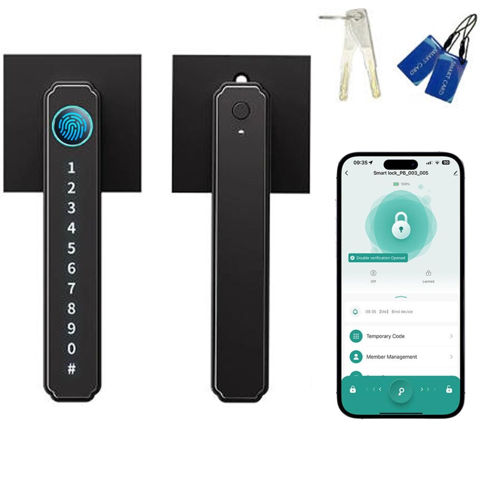 Smart Fingerprint Door Lock Smart Door Lock with Handle 5-in-1 Fingerprint Door Handle Fingerprint Password Key APP IC Card Multiple Unlocking Methods Suitable for Office Apartment Home Black