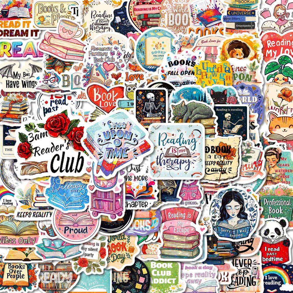 100 PCS Book Stickers for Kindle, Holographic Thickened Aesthetic Reading Bookish Vinyl Stickers for Kindle Water Bottles| Easier to Peel Off| Scratch & Fade Resistant| No Curling| Reusable