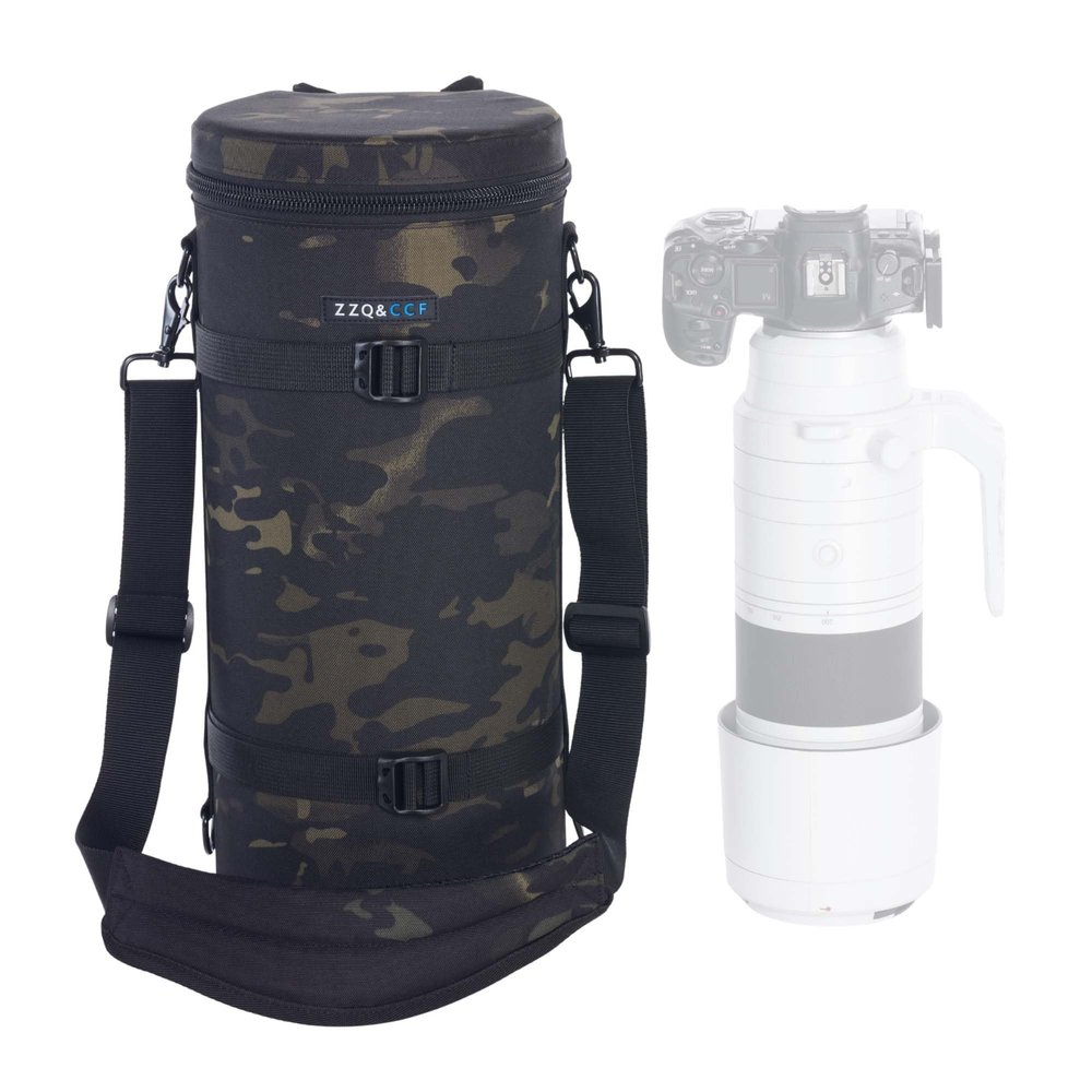 ZZQ&CCF Camera Lens Pouch Bag for Canon RF 200-800mm F6.3-9, Large Thick Lens Carry Bag, Water Resistant Protective Camera Lens Pouch for Super-telephoto Zoom#Black Camo