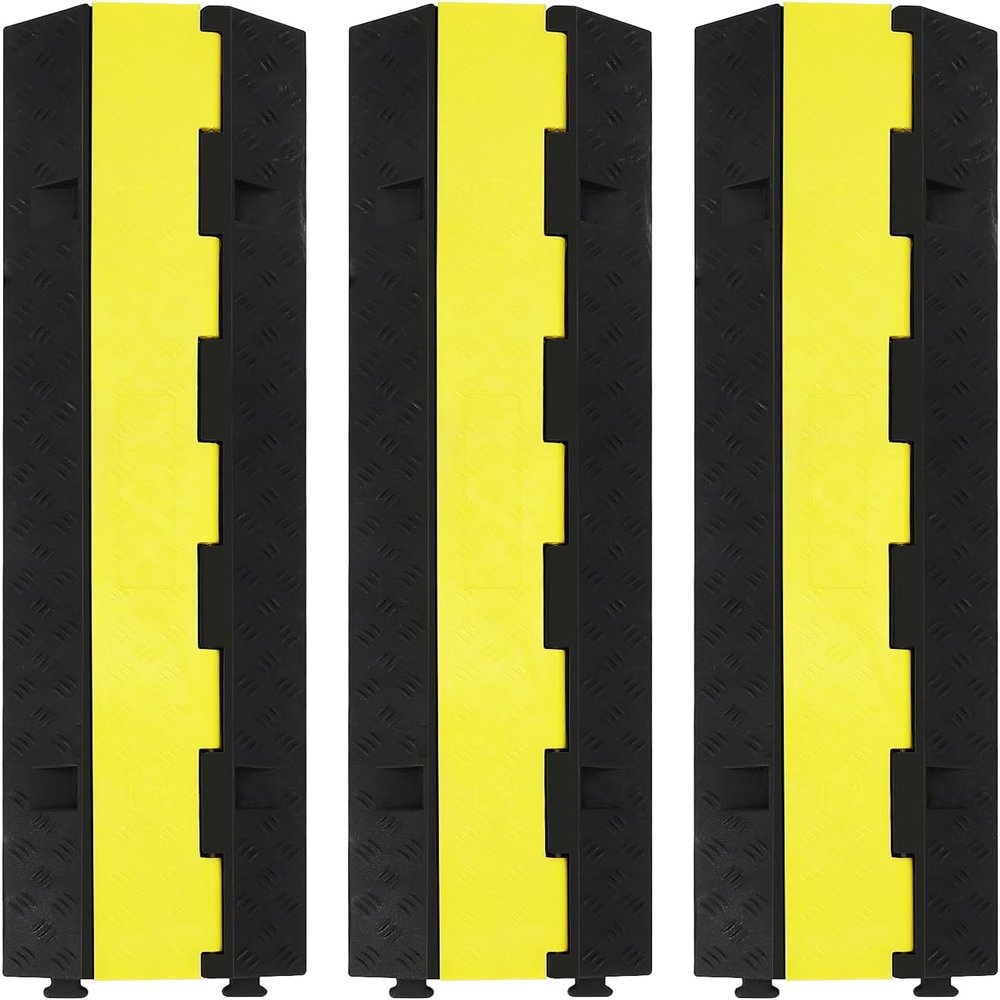 3 Pack of 1-Channel Rubber Cable Protector Ramps Heavy Duty 11000Lbs Load Capacity Cable Wire Cord Cover Ramp Speed Bump Driveway Hose Cable Ramp Protective Cover