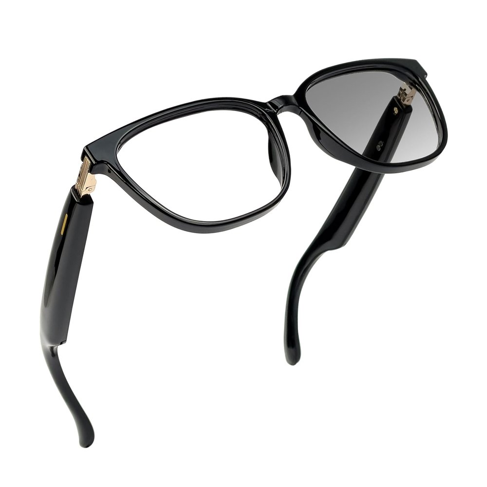 AI Smart Glasses with Real-Time Translation & Voice Assistant Bluetooth Sunglasses with Noise-Cancelling Calls, Music, Touch Control, Photochromic Lenses, UV & Blue Light Protection-Black