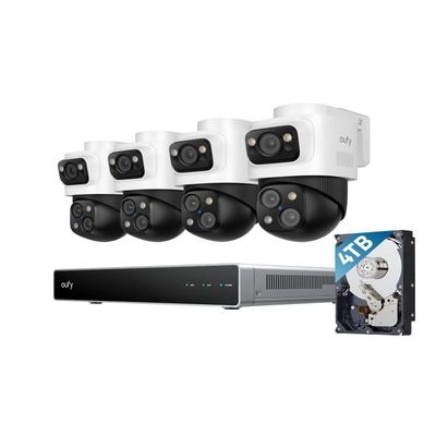 eufy 4K NVR Security Camera System S4 Max, 4TB HDD,Power Over Ethernet, Wired, 24/7 Recording, Triple Lens Bullet-PTZ Cam, 360 PTZ, Up to 16CH, Cross-Cam Tracking, 8 Auto Zoom, Smart Video Search