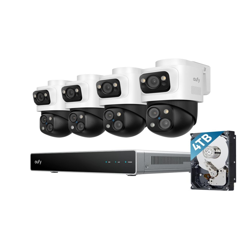 eufy 4K NVR Security Camera System S4 Max, 4TB HDD,Power Over Ethernet, Wired, 24/7 Recording, Triple Lens Bullet-PTZ Cam, 360 PTZ, Up to 16CH, Cross-Cam Tracking, 8 Auto Zoom, Smart Video Search