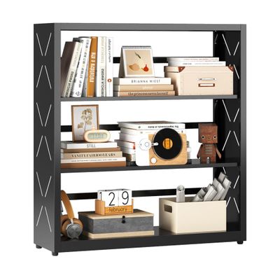Kubohogar Book Shelf, 3 Tier Metal Bookshelf with Adjustable Shelves, Open Shelf Bookcase for Home Office & Living Room, CD Storage Racks, Black 31" Wide