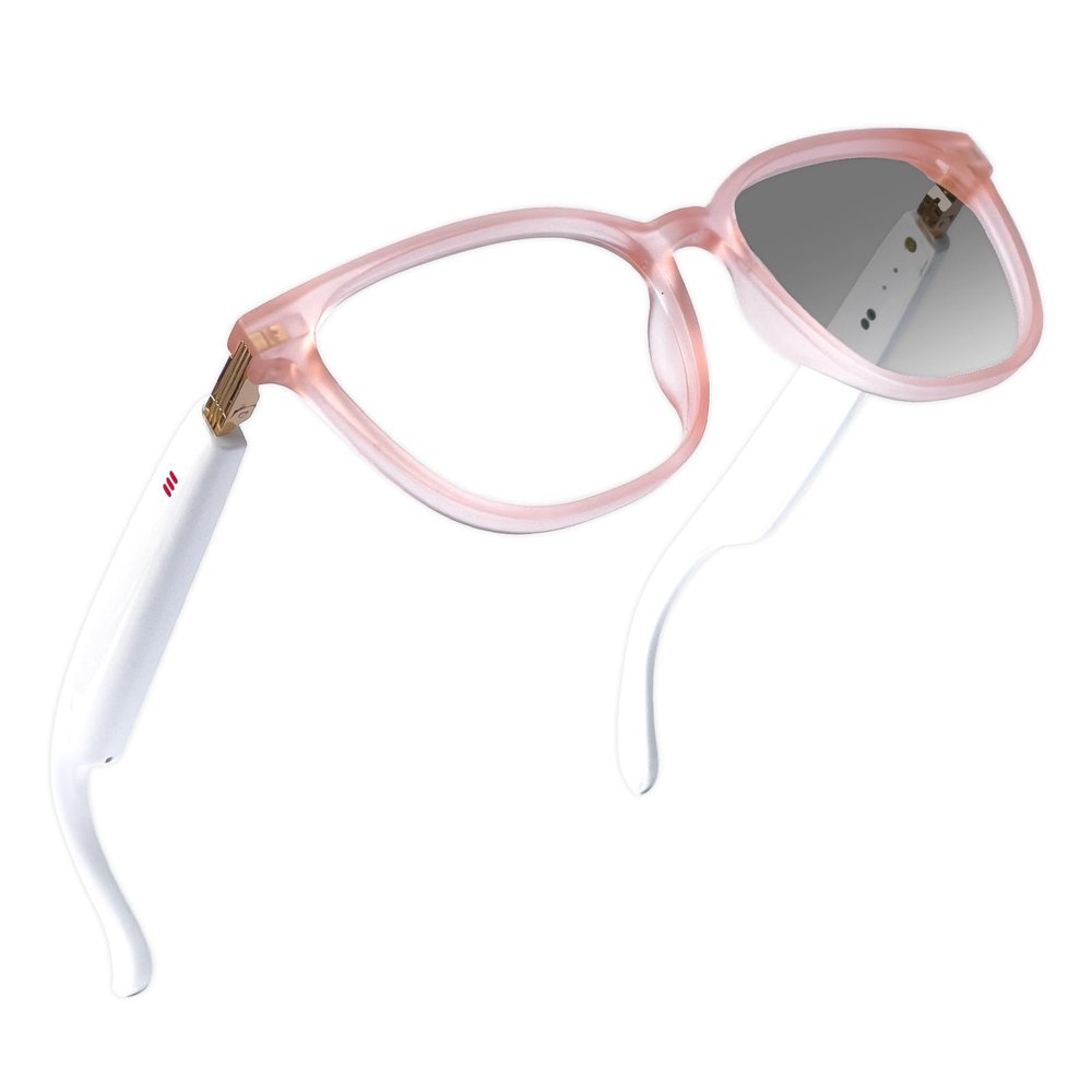 AI Smart Glasses with Real-Time Translation & Voice Assistant Bluetooth Sunglasses with Noise-Cancelling Calls, Music, Touch Control, Photochromic Lenses, UV & Blue Light Protection-Pink