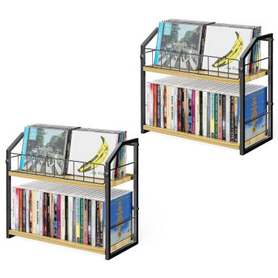 PAPAGIFTREE 2-Tier CD Holder, CD Storage Shelf for Display, CD Organizer with Dispay Top Shelf, Premium CD Rack for Home & Office, Holds Up to 60 Standard, Ideal for Music Enthusiasts (Yellow 2PCS)