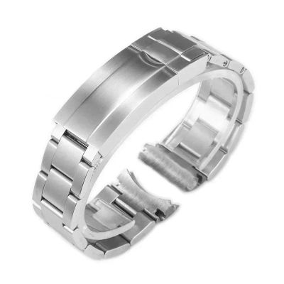 20mm 21mm 904L Watchbands NH35 NH36 Men Glide Lock Clasp Watch Strap Solid Stainless Steel Bracelet(Frosted silver 2)