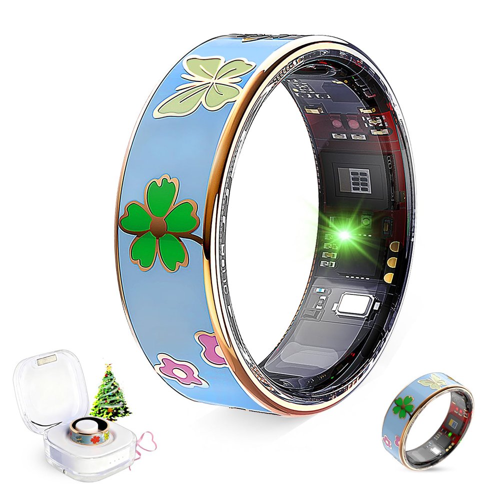Koepovk Smart Ring for Women & Men,Fitness Ring,Couple Rings,Health Ring Tracker with Heart Rate Monitor,Sleep Ring,Cute Ring,Step Ring, for iOS Android Pink/Blue Inteligente (Blue, #10)