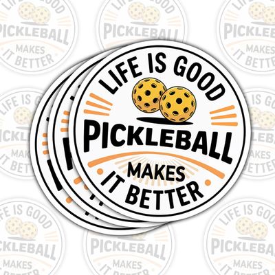 3 Pcs Life is Good Pickleball Makes It Better Stickers, Motivational Paddle Ball Vinyl Decals for Laptop, Notebook, Journal, Hydro Flask, Water Bottle, Car, Gift for Pickleball Fans, Players 7 Inches