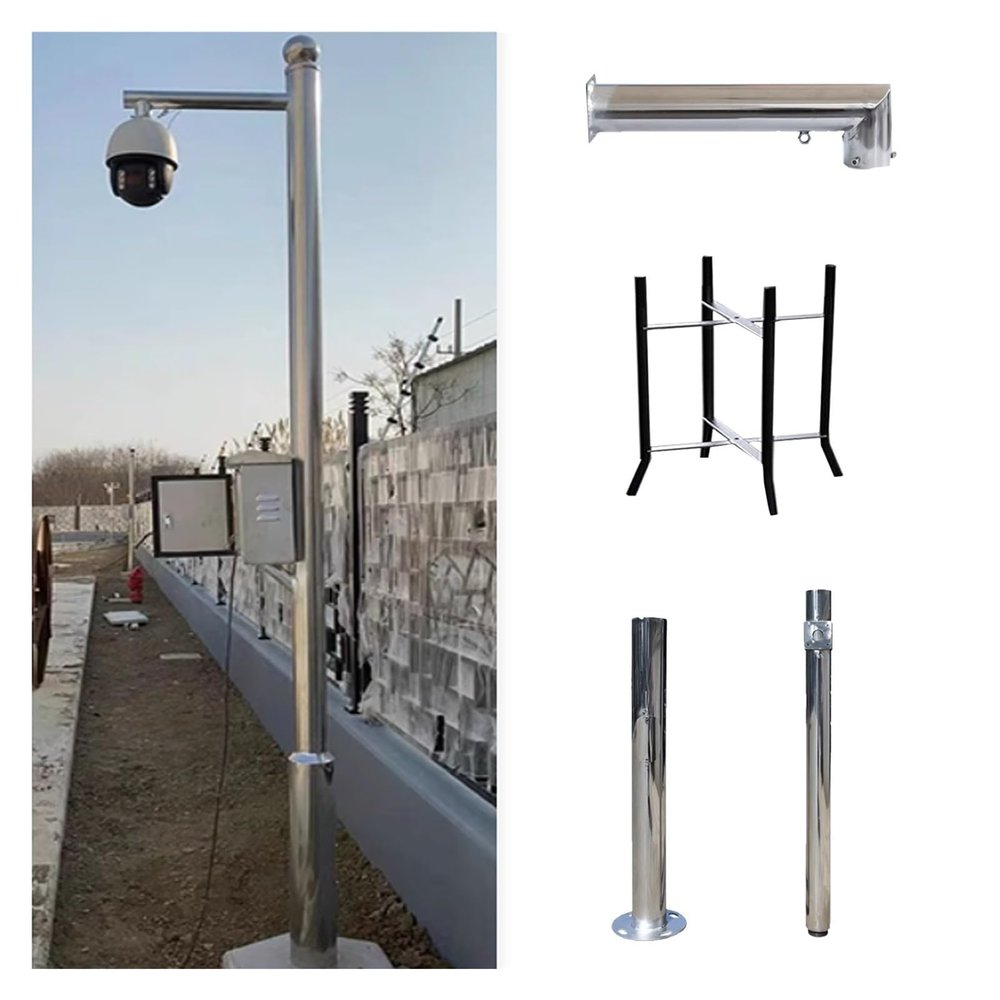 Splicing Stainless Steel CCTV Pole, 6.6-19.7ft Extra-long Pole for Security Camera, All-weather Surveillance Cameras Holder Column for Farm & Estate(Light Coffee,11 1/2 ft (3.5m))
