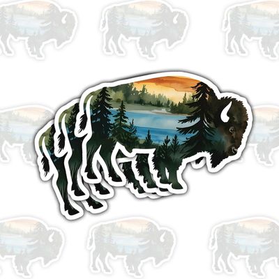 3 Pcs Bison Nature Sunset Stickers, Wildlife Landscape Vinyl Decals for Laptop, Notebook, Journal, Hydro Flask, Water Bottle, Car Bumper, Gift for Outdoor Enthusiasts, Hikers, Students 4 Inches
