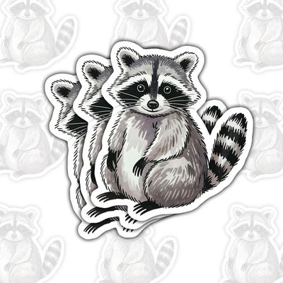 3 Pcs Cute Sitting Raccoon Stickers, Adorable Animal Vinyl Decals for Laptop, Notebook, Journal, Tablet, Car Bumper, Hydro Flask, Gift for Kids, Teens, Students, Wildlife Fans, Funny Friends 3 Inches