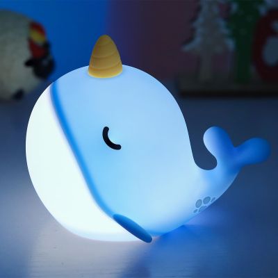 Fuloon Narwhal Night Light with Whale Shape, Squishy Silicone Kids Lamp, Safe & Soothing Touch Control for Kids and Babies, USB-C Rechargeable, 30-Min Auto Timer, Gift Idea (Blue)