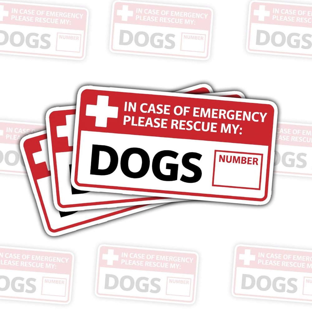 3 Pcs Emergency Please Rescue My Dogs Stickers, Red Medical Label Vinyl Decals for Car Window, Wallet Card, Notebook, Phone Case, Safety Gift for Pet Owners, Animal Advocates 3 Inches