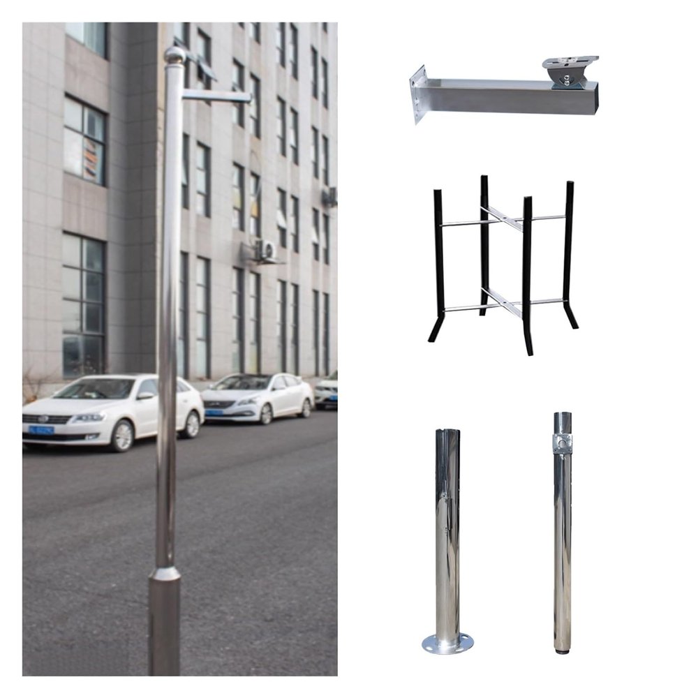 2-3 Sections Floor Security Camera Holder, Detachable Surveillance Camera Bracket Pole with Mounting Screws & Ground Base Cage, CCTV Pole Rustproof(Light Coffee,H-200cm/6.6ft)