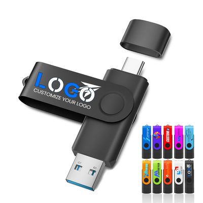 32GB 10PCS Personalized Custom USB 3.0 Type C Flash Drive, 2 in 1 Customize Swivel USB C Thumb Drive for Phone & PC, Engraved/Printed Your Logo & Text on Memory Sticks Bulk for Company/School
