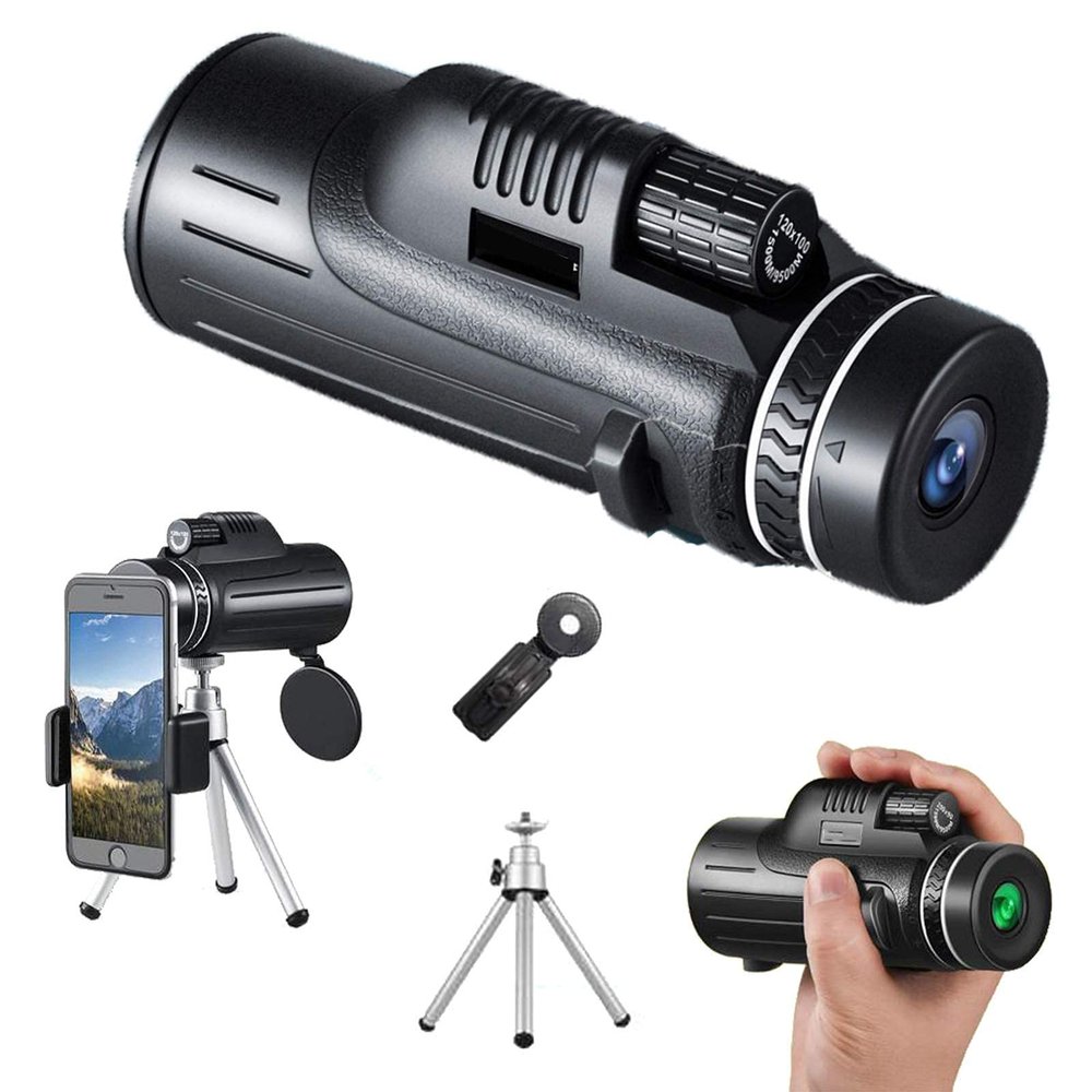 Monocular Telescope Compact Retractable Telescope Wide Angle Prism Scope Telescope with Phone Clip Tripod Telescope