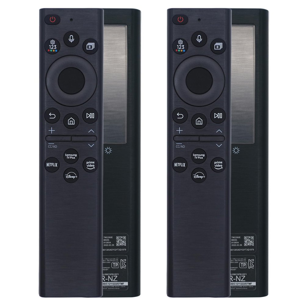 2 Pack BN59-01385A Solar Voice Remote Compatible with Samsung Frame Smart TV, USB-C Rechargeable Bluetooth Remote Control with Solar Charging Compatible with Samsung Neo LED 4K Ultra HD TVs - Black