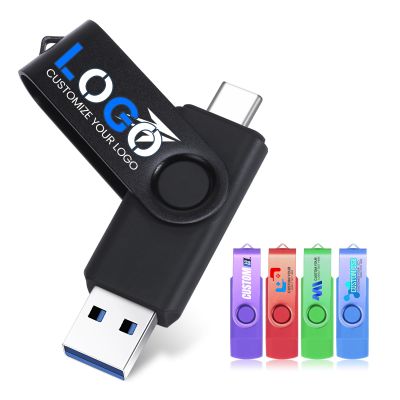16GB 25PCS Custom Personalized USB 3.0 Type C Flash Drive, 2 in 1 Customize Swivel USB C Thumb Drives for Phone & PC, Engraved/Printed Your Logo & Text on Bulk Memory Sticks for School/Company