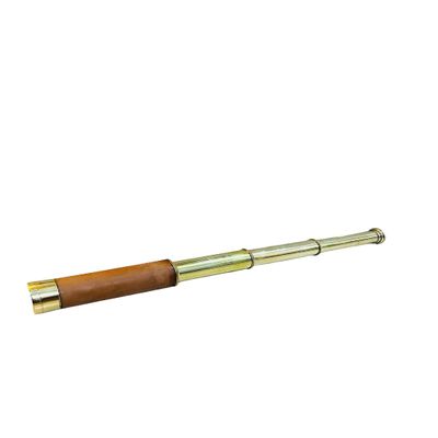 Vintage Brass Telescope, 15 Inch Collapsible Spyglass with Leather Grip, 3-Draw Refractor Design, Antique Nautical Style