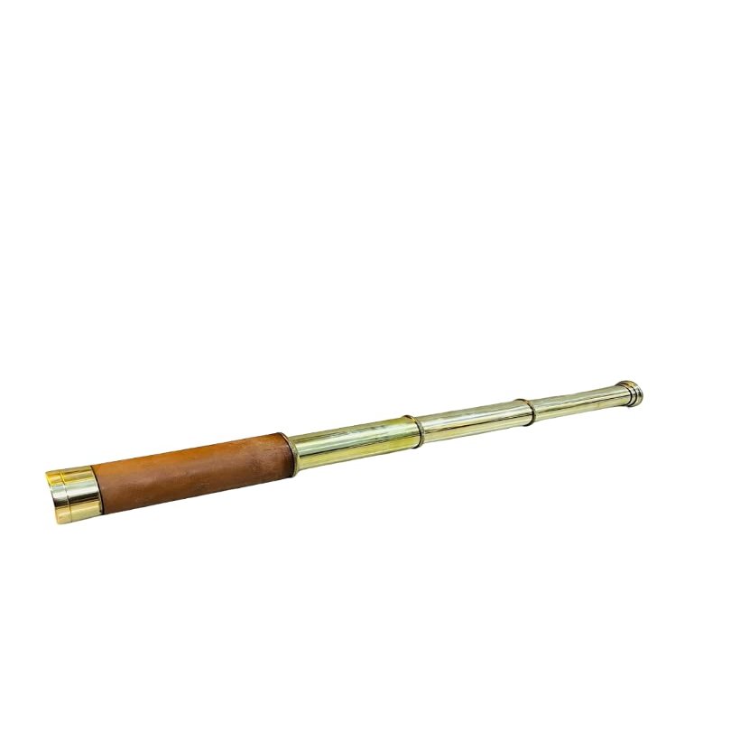 Vintage Brass Telescope, 15 Inch Collapsible Spyglass with Leather Grip, 3-Draw Refractor Design, Antique Nautical Style
