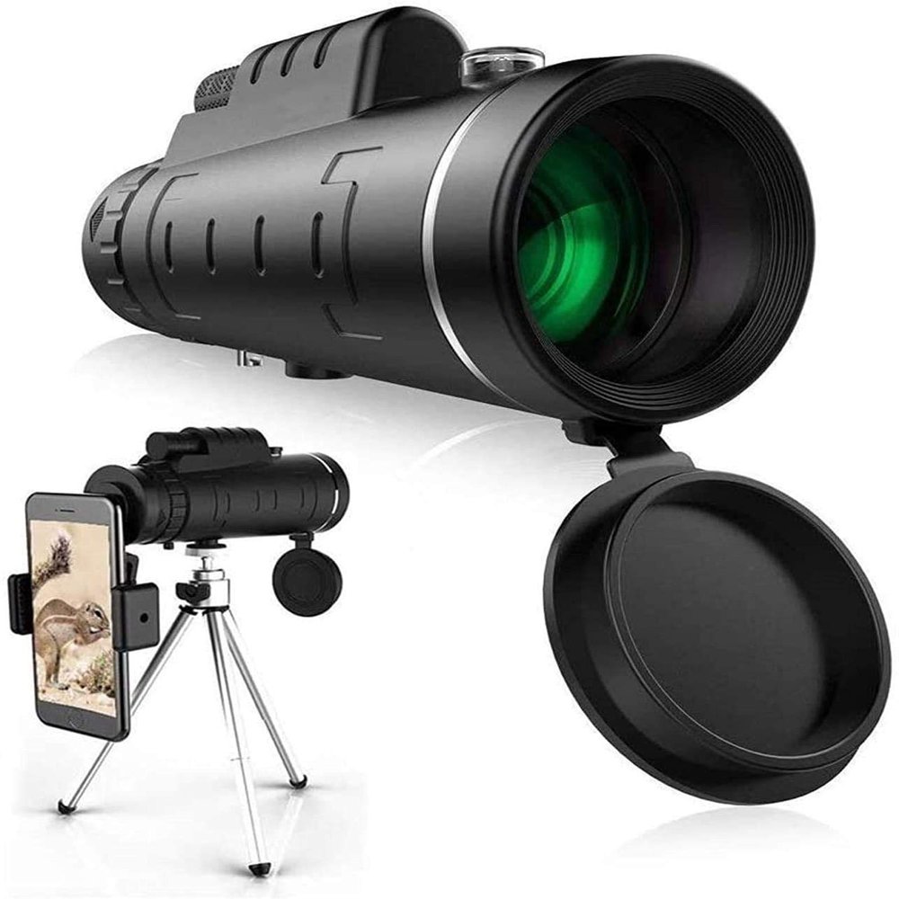12X50 HD Monocular Telescope Waterproof Portable + Telephone Support and Tripod for Climbing Bird Observation Charging Football Concert -