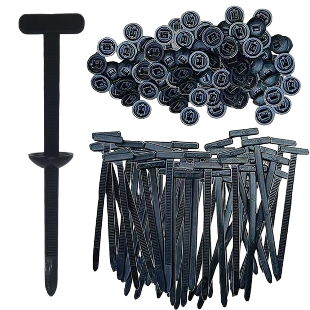 100 Pcs Nylon Universal Cable Tie Buckle, New Multifunctional Zip Ties for Car Bumper, Automotive Zipper Clips Self-Locking T Rivet Zipties for Car Fender, Home and Garage (black100PCS)