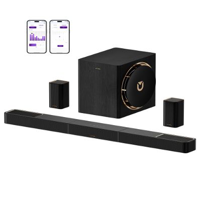 ULTIMEA Skywave X60 7.1.4ch Professional Wireless Surround Sound System for TV w/Dolby Atmos, 840W Sound Bar with 8" Wireless Subwoofer, 28Hz Low Frequency, GaN Amplifier, 4K HDR Pass-Through