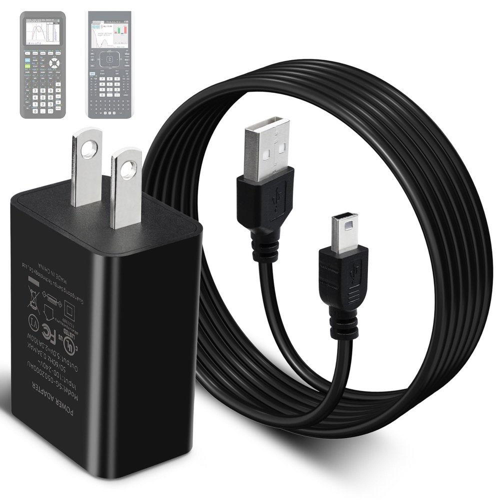 TI 84 Plus CE Charger with Cable: TI-84 Nspire Charging Cable - TI84 Graphing Calculator Charge Cord for Texas Instruments C Silver Edition Ti-nspire CX CAS II C TI-83 TI-85 TI-89 Charger (5ft)