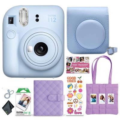FUJIFILM Instax Mini 12 Instant Film Camera 2025 Holiday Bundle (Blue) + Compatible Carrying Case + Microfiber Cleaning Cloth
