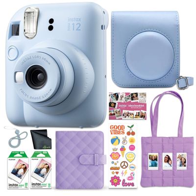 FUJIFILM Instax Mini 12 Instant Film Camera 2025 Holiday Bundle (Blue) + Compatible Carrying Case + Fuji Film Value Pack (20 Sheets) + Microfiber Cleaning Cloth
