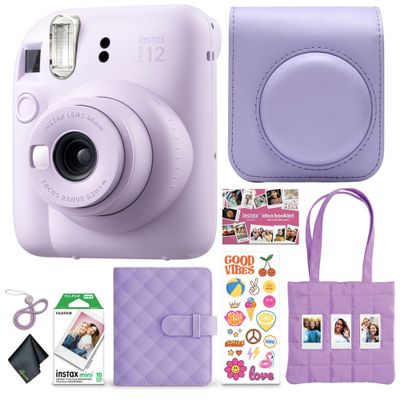 FUJIFILM Instax Mini 12 Instant Film Camera 2025 Holiday Bundle (Purple) + Compatible Carrying Case + Microfiber Cleaning Cloth