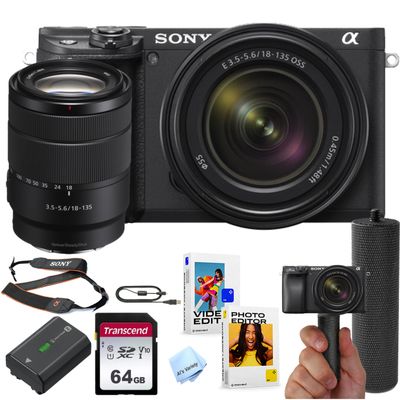 Sony a6400 Mirrorless Camera with 18-135mm Lens + 64GB Memory + Stabilizing Grip + Software Pack +More (Value Bundle) (Renewed)