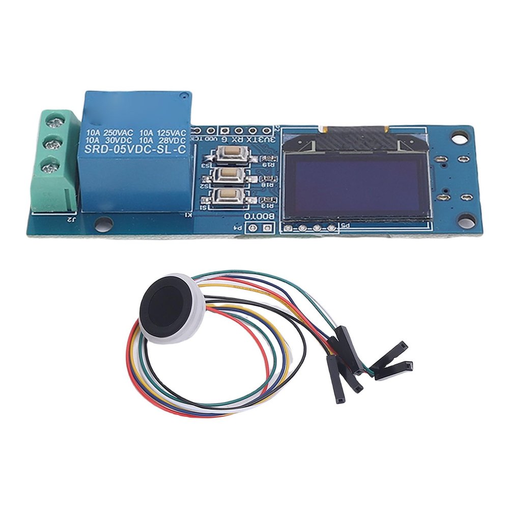 WALFRONT ZW101 Fingerprint On Off Relay Switch Module, Fingerprint Access Control Relay Module for Safety Box with 0.96 Inch OLED Display 5V, Single Channel for STM32F103C6T6