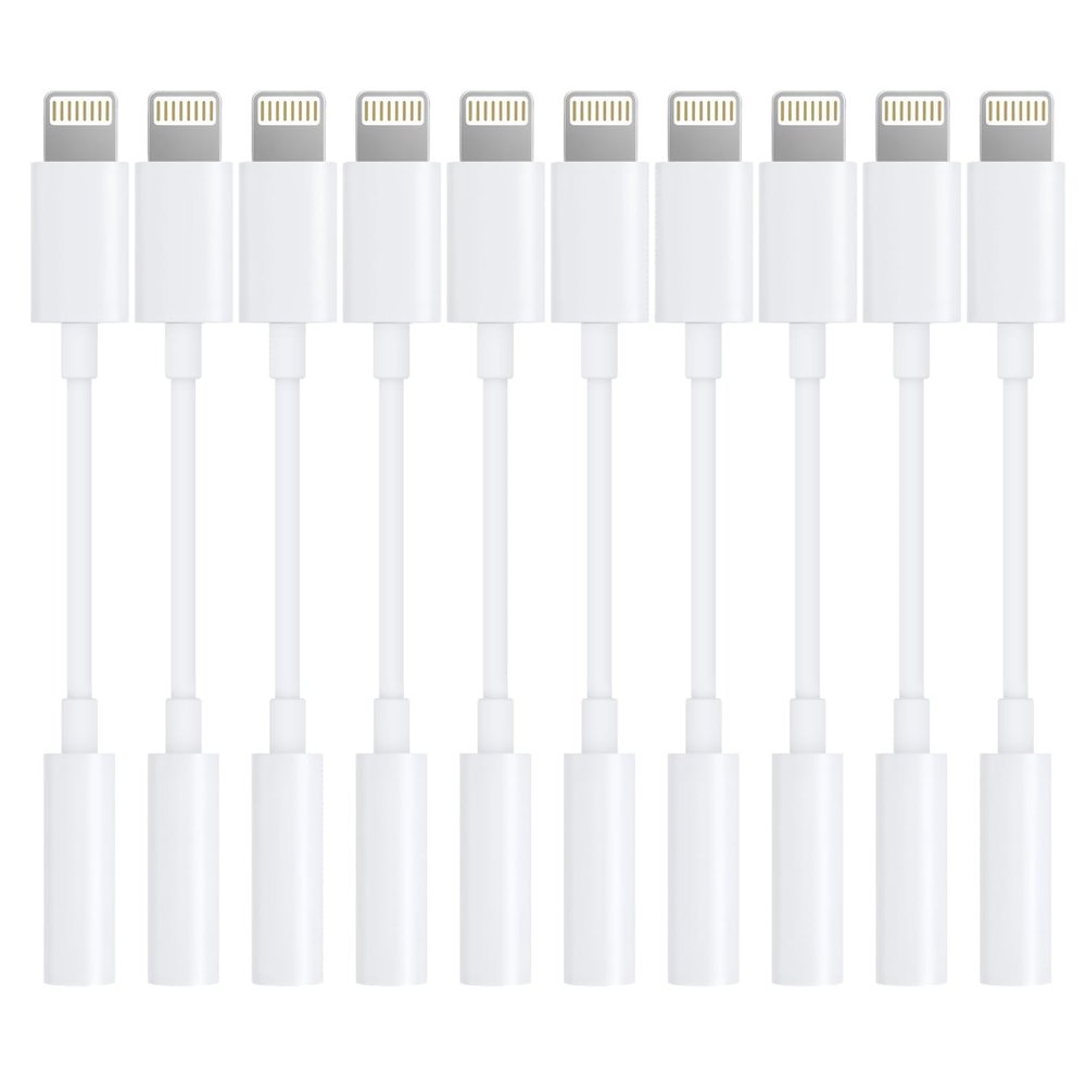 Lightning to 3.5mm Headphone Jack Adapter [Apple MFi Certified] Hi-Fi Stereo Sound, Full Function Control, Compatible with iPhone 14/13/12/11/X/8 & More for Music, Calls & Car AUX White 10Pack