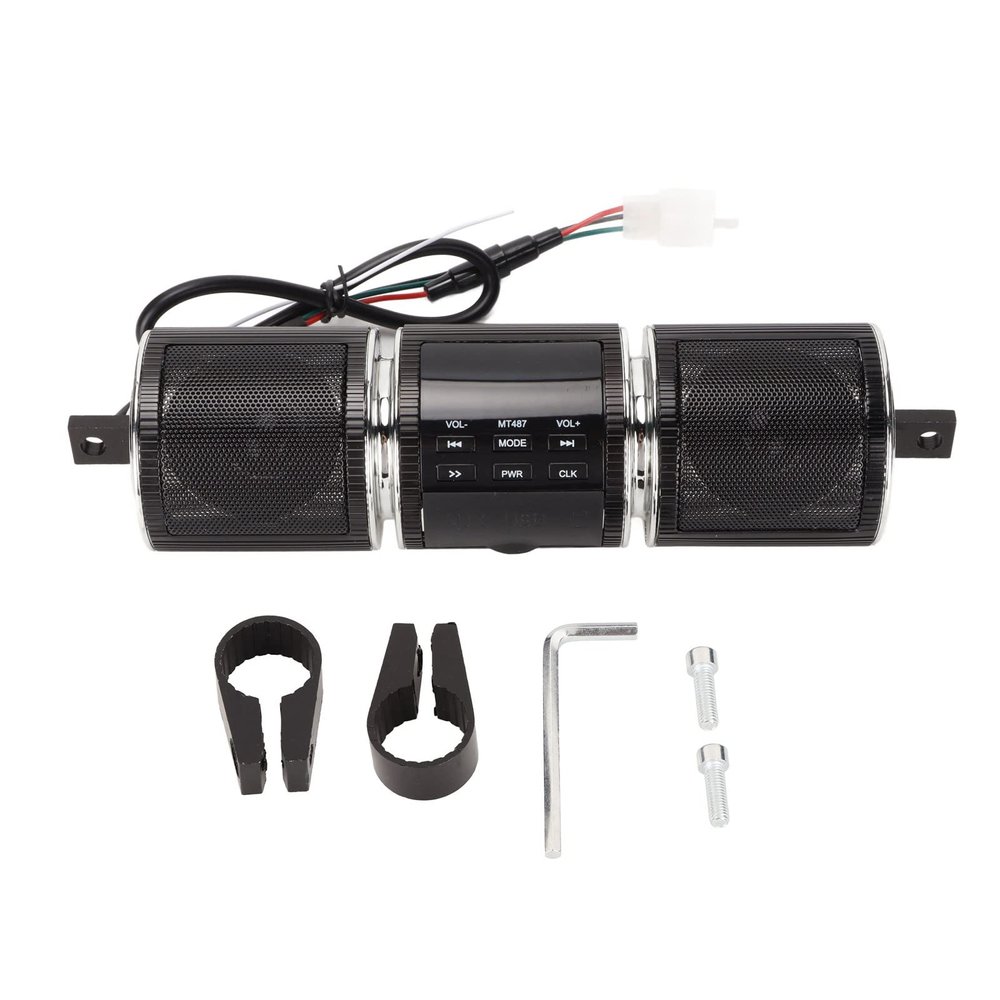 Vvikizy Motorcycle Blue Tooth Speaker, Wireless IP54 Water Proof Handlebar Mounted Audio System with Digital Clock Display, for Motorcycle Scooter ATV Electric Bike (Black)
